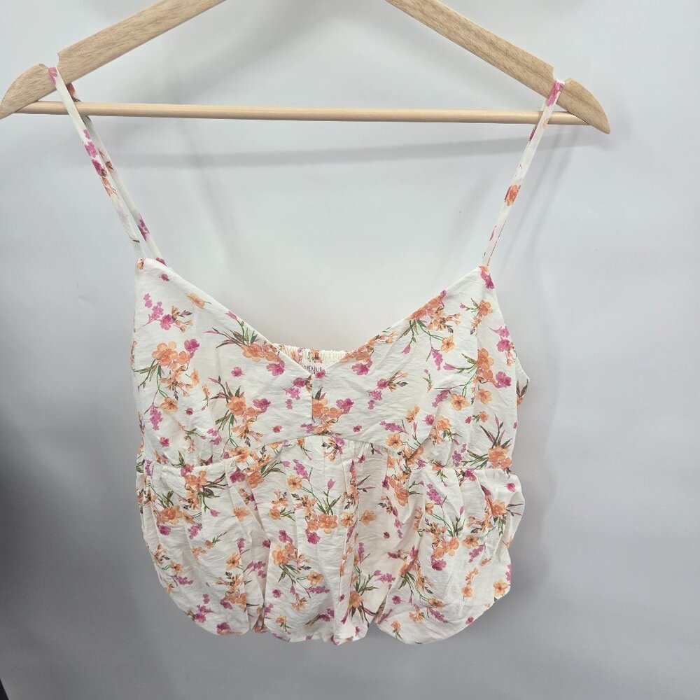 Sienna Sky White Floral Bubble Crop Nylon Rayon Top Size Large